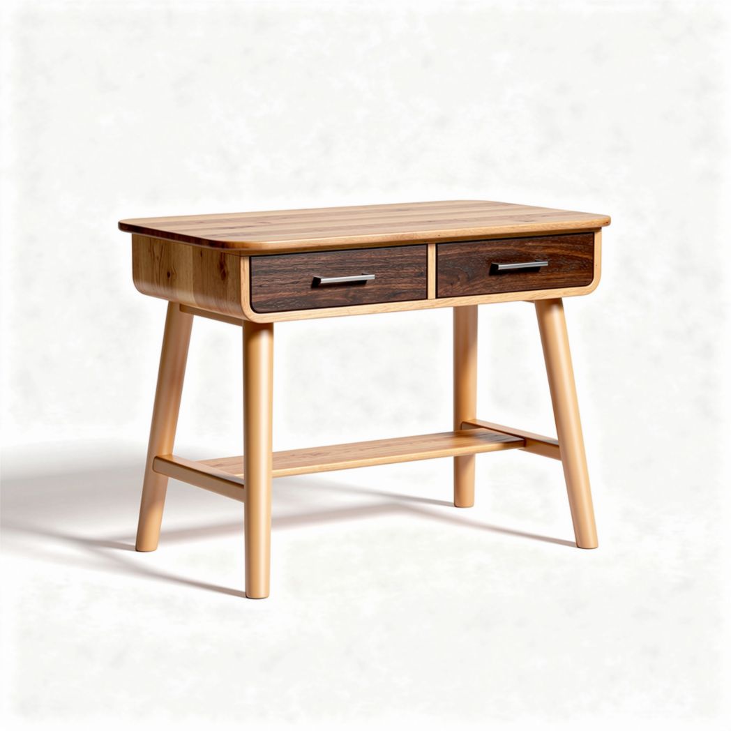 Bamboo and wood accent console table with two drawers 80 x 40 x 75cm