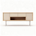 Wooden media console with storage drawers 150 x 40 x 60cm in cream and oak finish