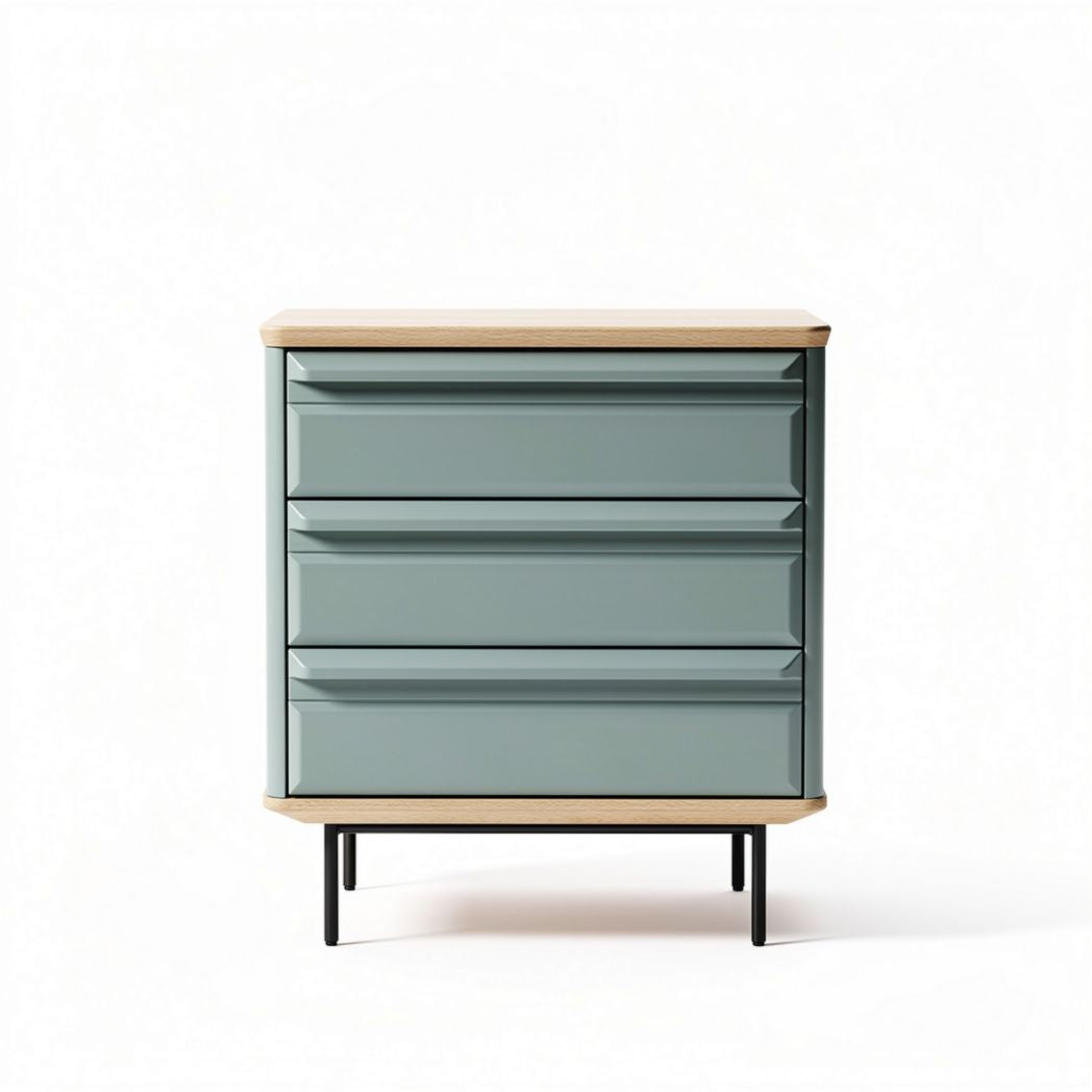 Modern dresser with four drawers in blue and wood finish 80 x 40 x 90cm