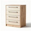 Wooden dresser with four drawers in natural finish and beige fronts 45 x 40 x 70cm