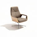 Contemporary upholstered lounge chair with wooden base and chrome legs