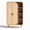 Wooden storage cabinet with open shelves and closed doors 80 x 40 x 150cm