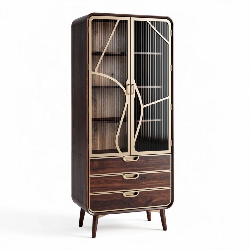 Wooden cabinet with glass doors and three drawers 80 x 40 x 180cm