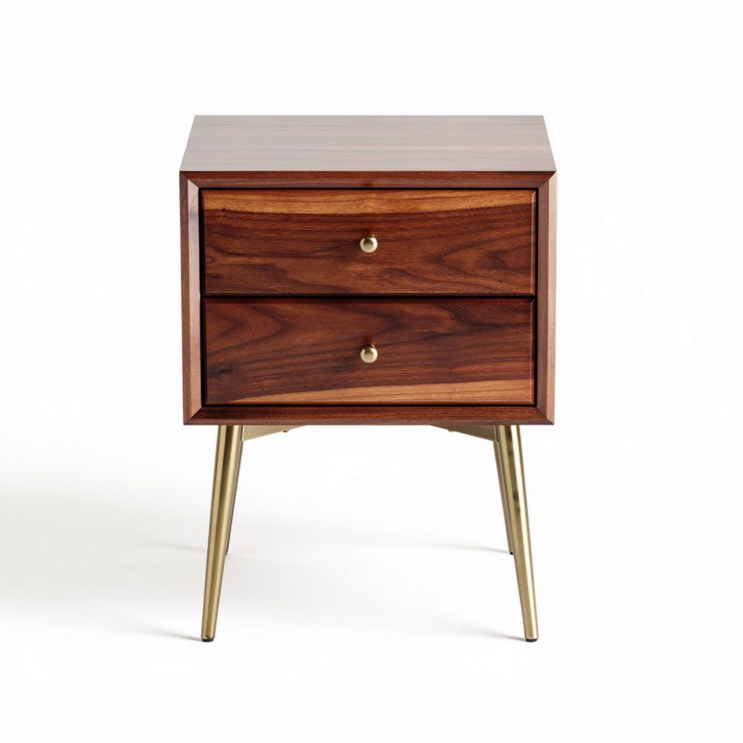 Wooden nightstand with two drawers and gold metal legs 40 x 40 x 50cm