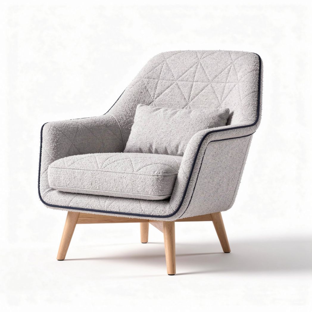 Textured gray accent chair with cushioned seating and wooden legs 80 x 85 x 90cm