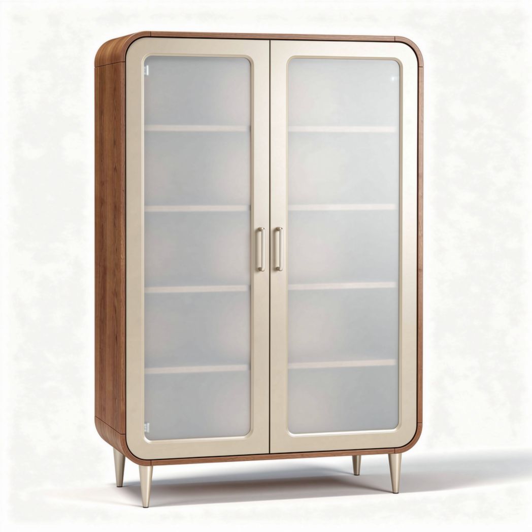 Glass door display cabinet with wooden frame and five shelves 90 x 45 x 180cm