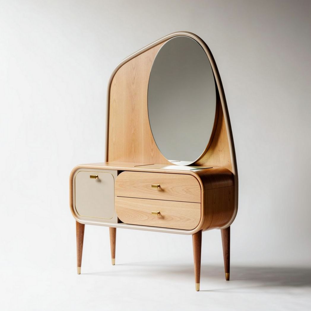 Wooden vanity with mirror and two storage drawers 70 x 50 x 140cm
