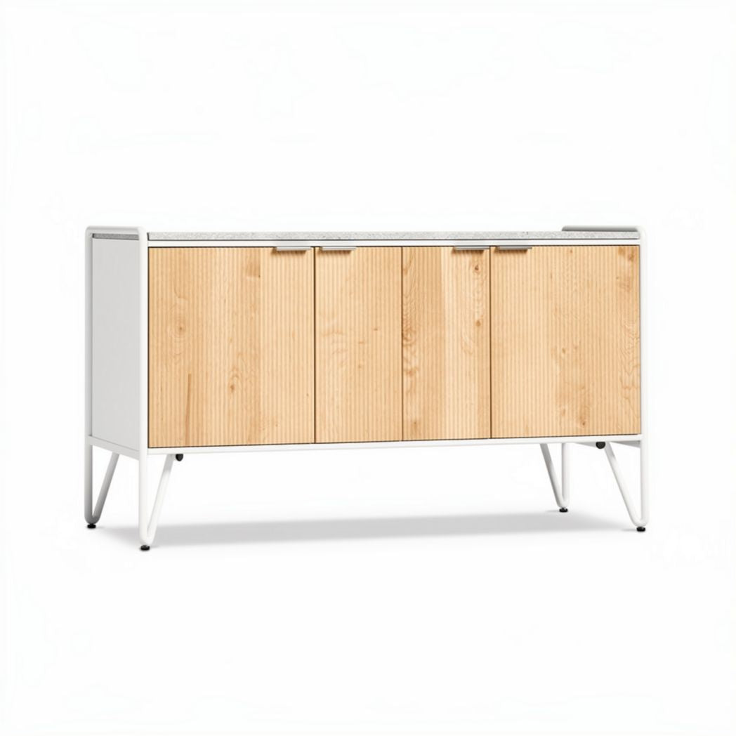 Wooden sideboard cabinet with four doors in natural finish 120 x 40 x 75cm