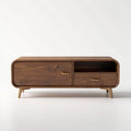 Walnut wood storage coffee table with two drawers and open shelf 120 x 40 x 45cm