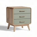Wooden nightstand with three drawers and green accents 40 x 40 x 50cm