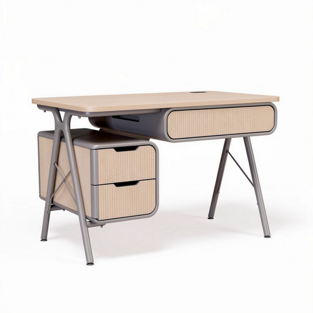 Wooden desk with storage drawers 120 x 60 x 75cm in natural finish