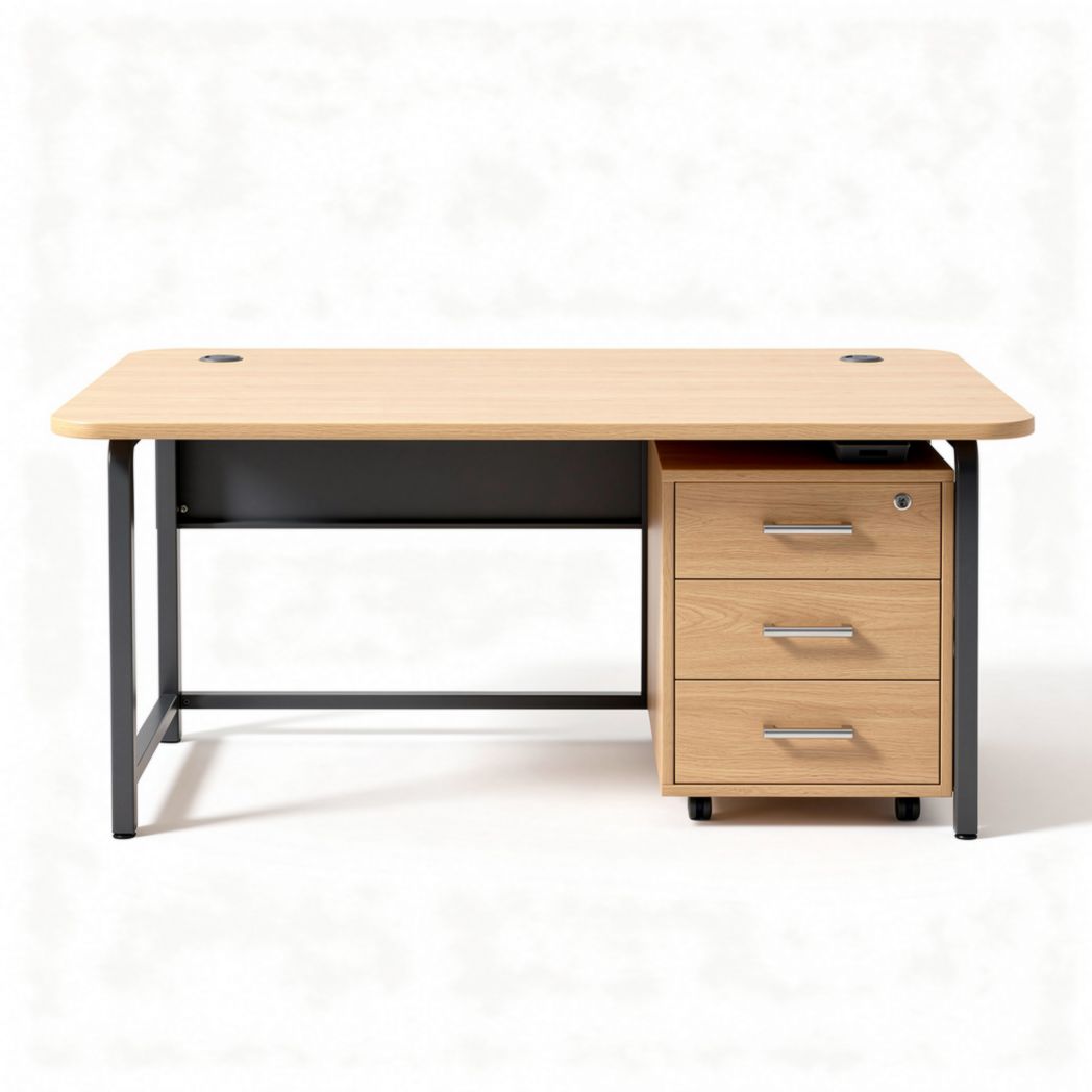 Wooden office desk with three drawers and metal frame 150 x 75 x 75cm