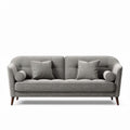 Gray upholstered sofa with two round cushions and wooden legs 180 x 90 x 80cm