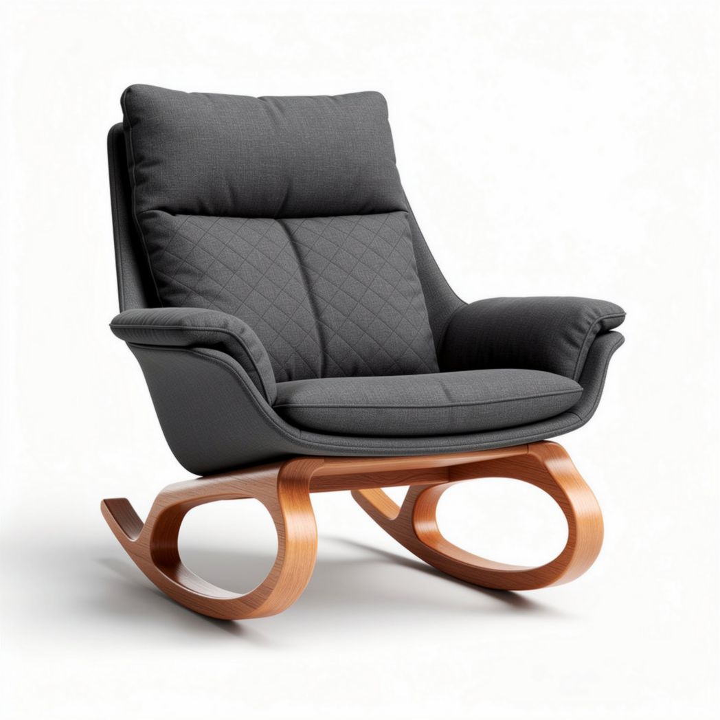 Rocking chair with wooden base and gray upholstered cushions 80 x 80 x 90cm