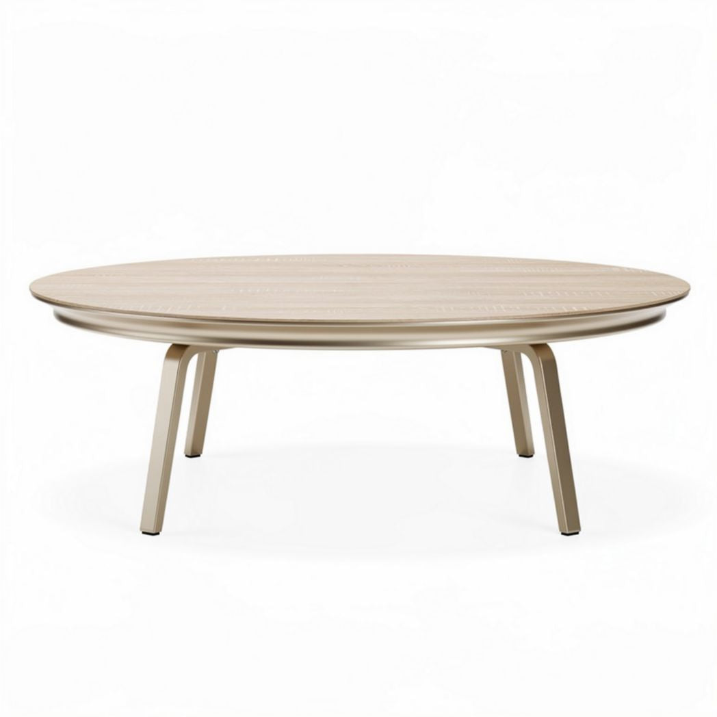 Round coffee table with wooden surface and metal legs 80 x 80 x 40cm beige