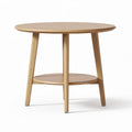 Round wooden side table with lower shelf and tapered legs 60 x 60 x 55cm